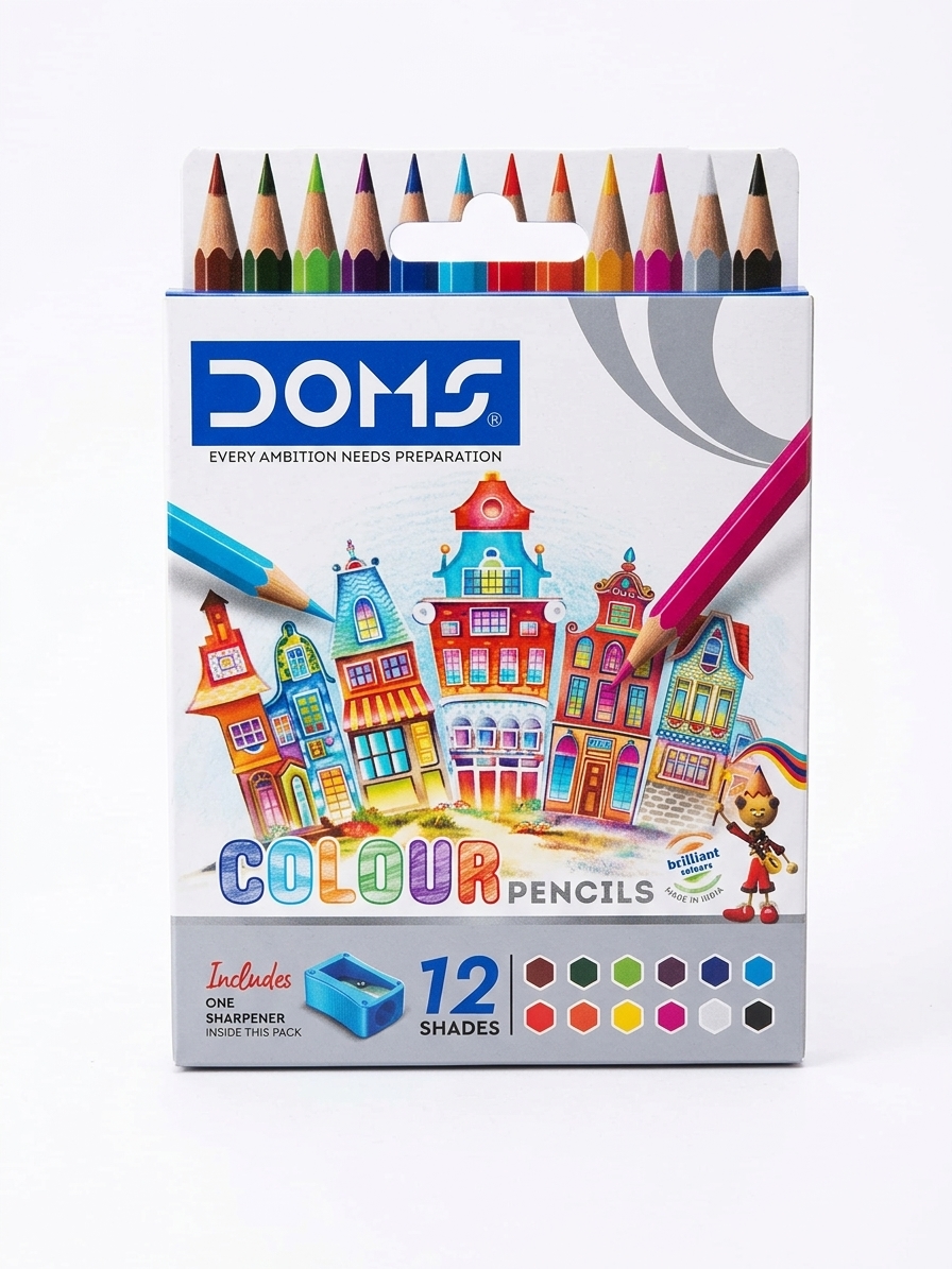 DOMS 12 Short Color Pencils with Sharpener